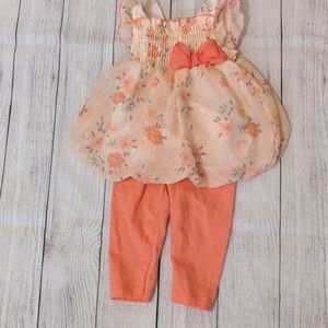 3-6m 2 piece peach dress and long pants